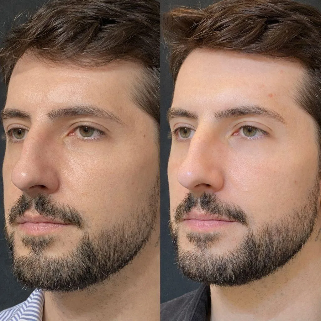 Antes e depois de tratamento com laser Fotona na Clínica Dermique